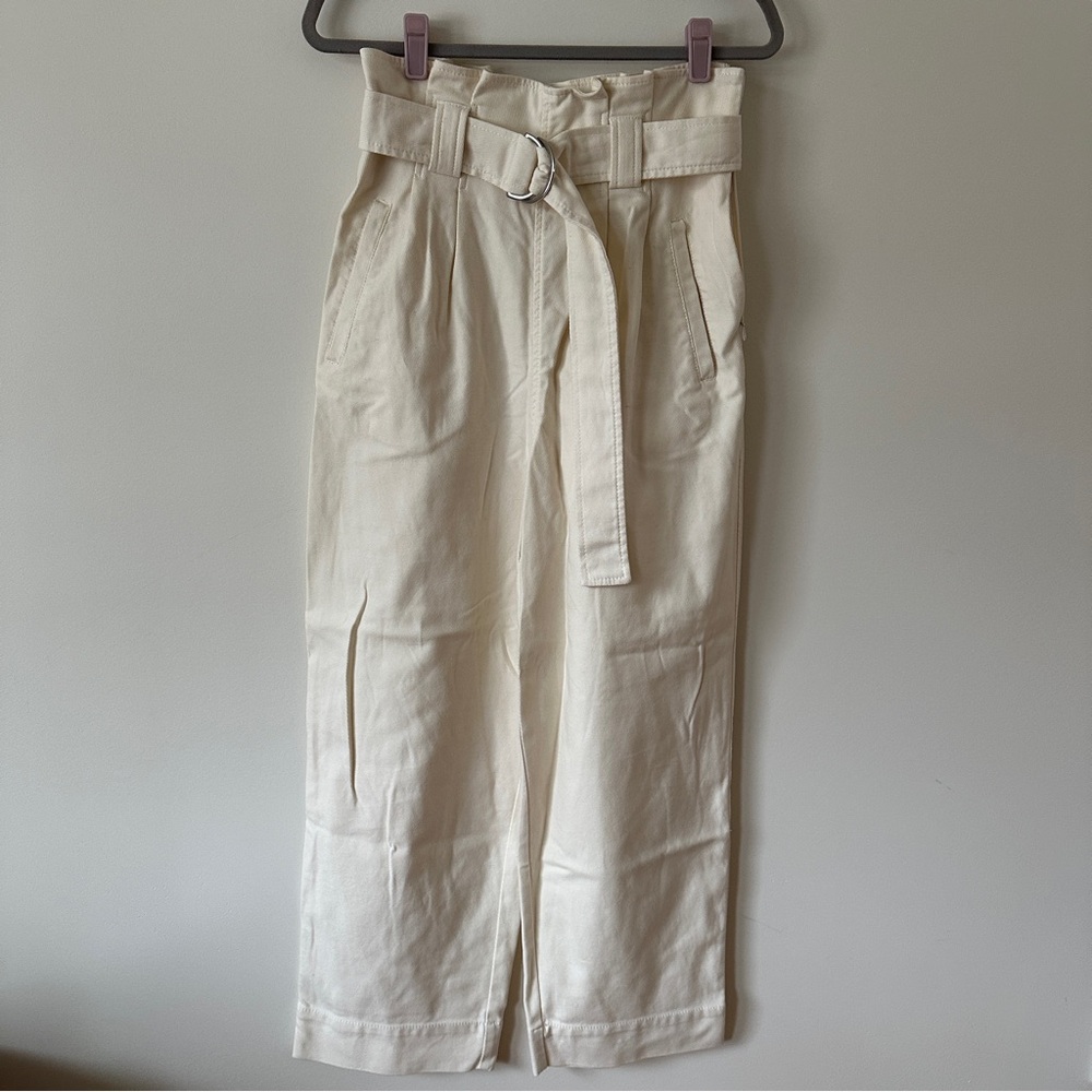 Ganni Cream Paper Bag Waist Denim Trousers